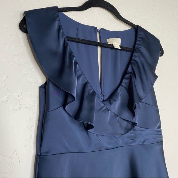 J. Crew Navy Blue Satin Surplice A-Line Midi Dress 6 - Picture 2 of 10